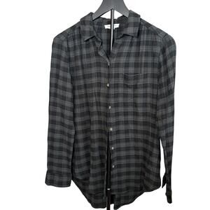 beachlunchlounge womens hunter green black buffalo check flannel shirt. Size S.